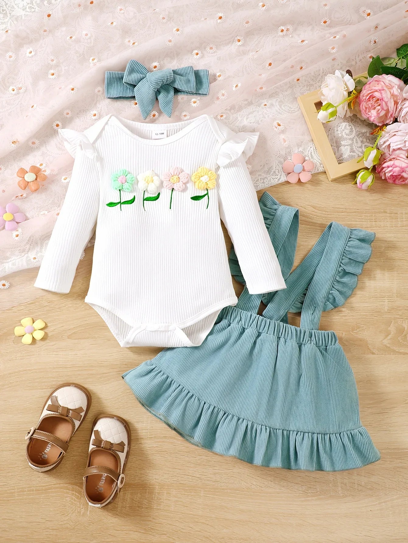 3pcs Newborn Baby Winter Outfit - Knit Bodysuit, Matching & Headband | Cozy Clothes for Photoshoots, for Hakiya | Machine Washable Winter Wear (3pcs), Perfect for Outdoor - alotasawkli