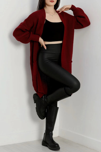 Women’s Pocket Detail Knitwear Cardigan – Burgundy