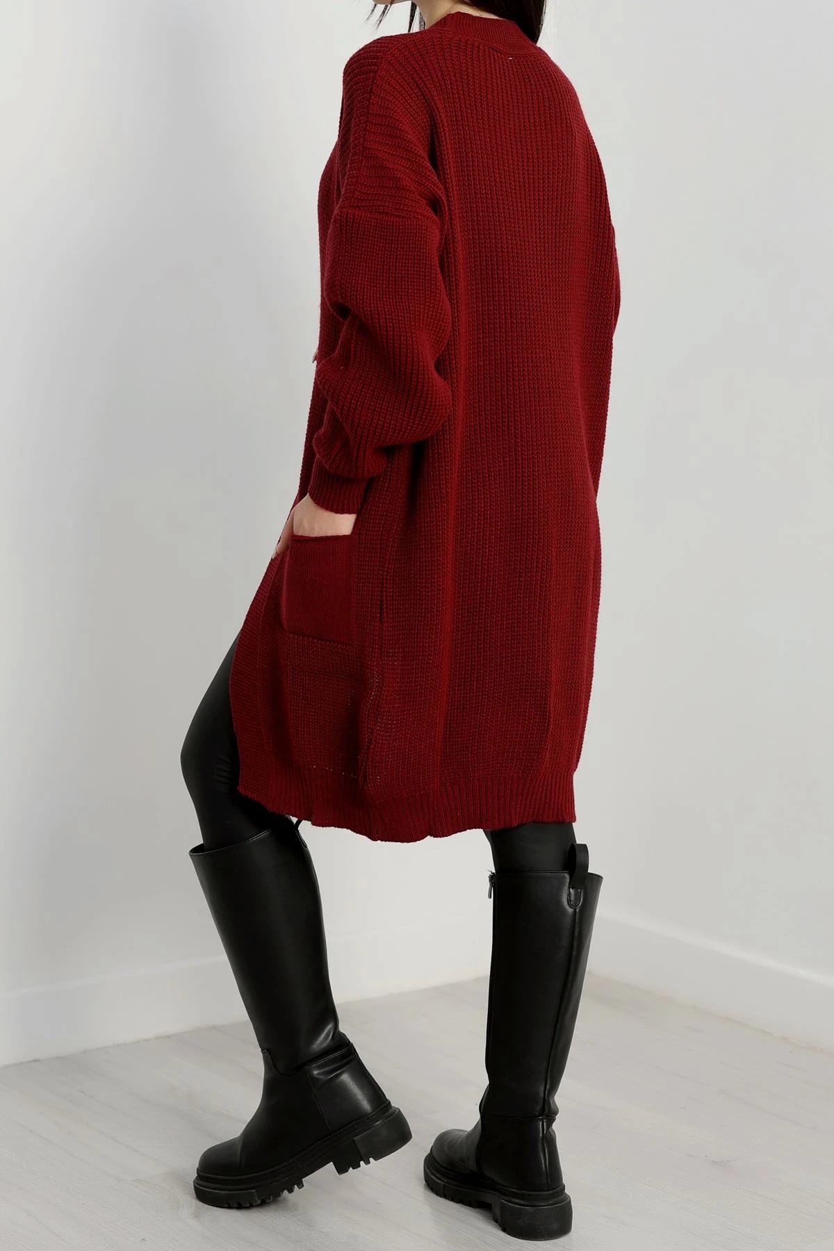 Women’s Pocket Detail Knitwear Cardigan – Burgundy