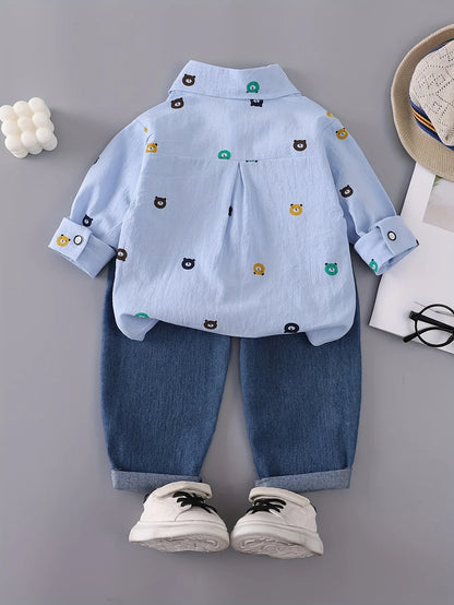 TEMU-Boys' Print Outfit with a Bear Pocket Long-Sleeve - alotasawkli