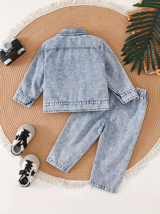 TEMU-Vintage Cute Faux Denim Two-Piece Set for Baby Boys - alotasawkli