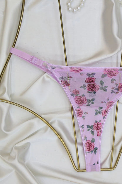 Pink Floral Tulle Bra Set - Padded Underwire Lingerie