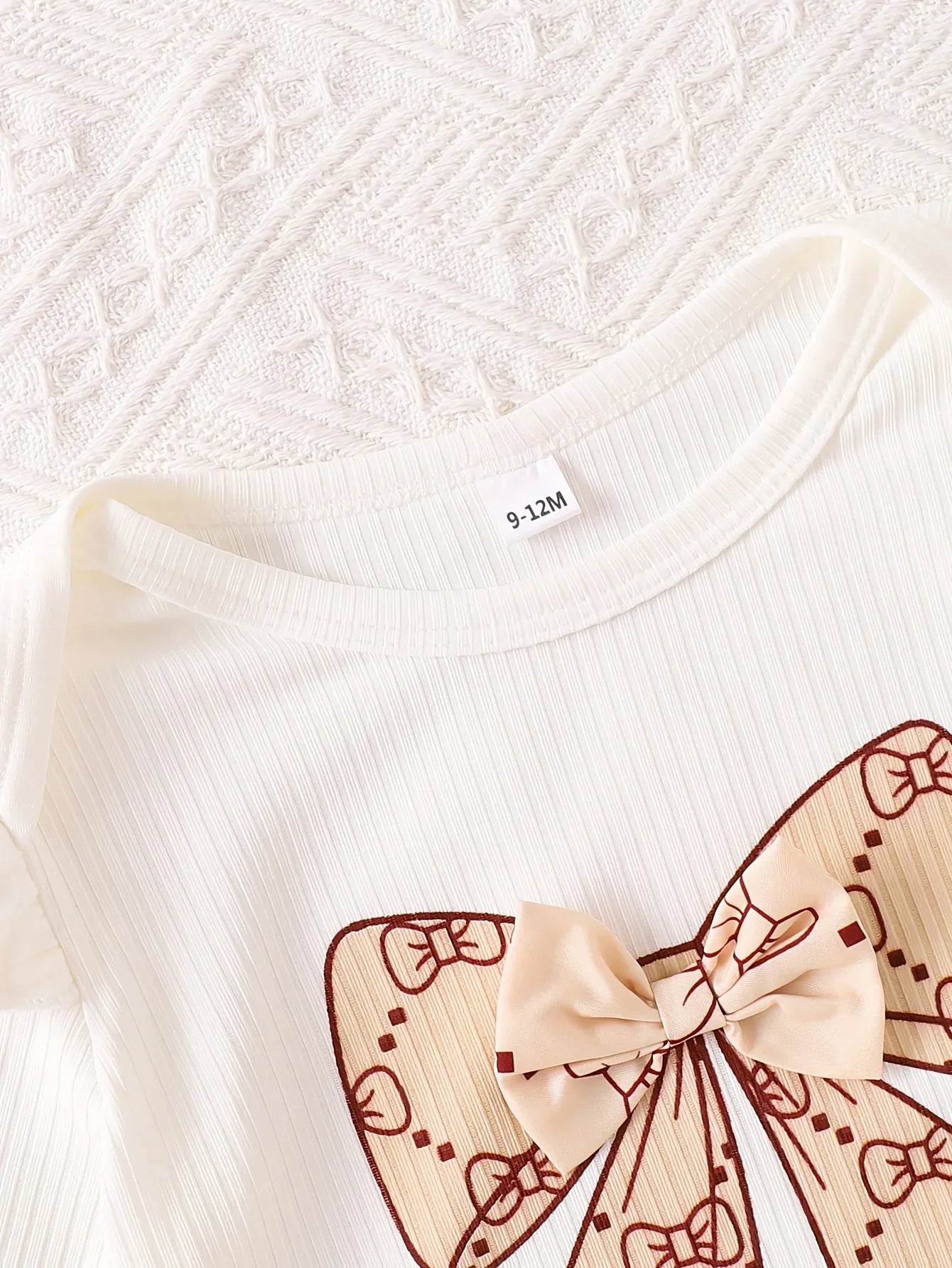 Spring and Autumn Style Infant Baby Girl Round Neck Bow Print Flutter Sleeve Romper with Full-Bow Skirt Casual Two-Piece Set Development, Perfect for Outdoor - alotasawkli