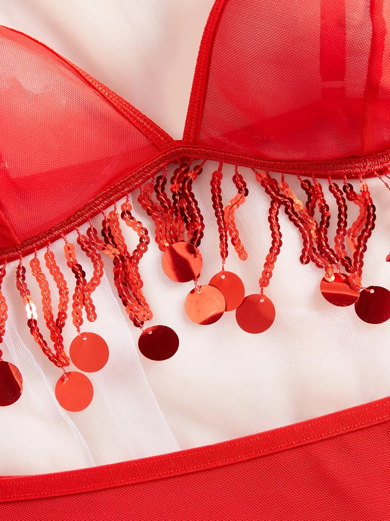 TEMU-Lace metal chain red sexy lingerie set - alotasawkli