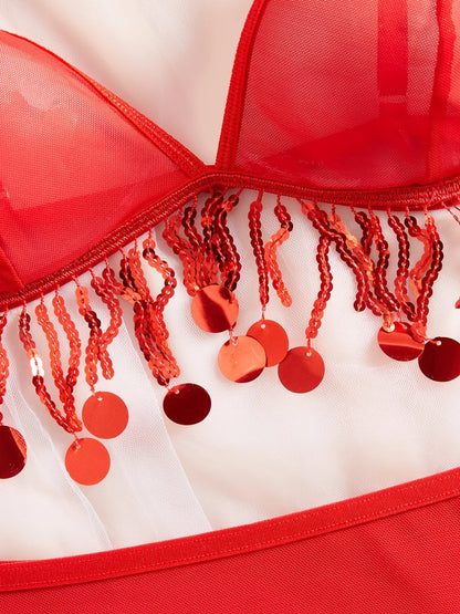 TEMU-Lace metal chain red sexy lingerie set - alotasawkli