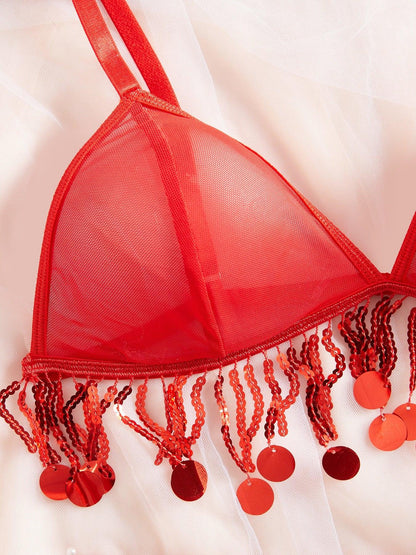 TEMU-Lace metal chain red sexy lingerie set - alotasawkli