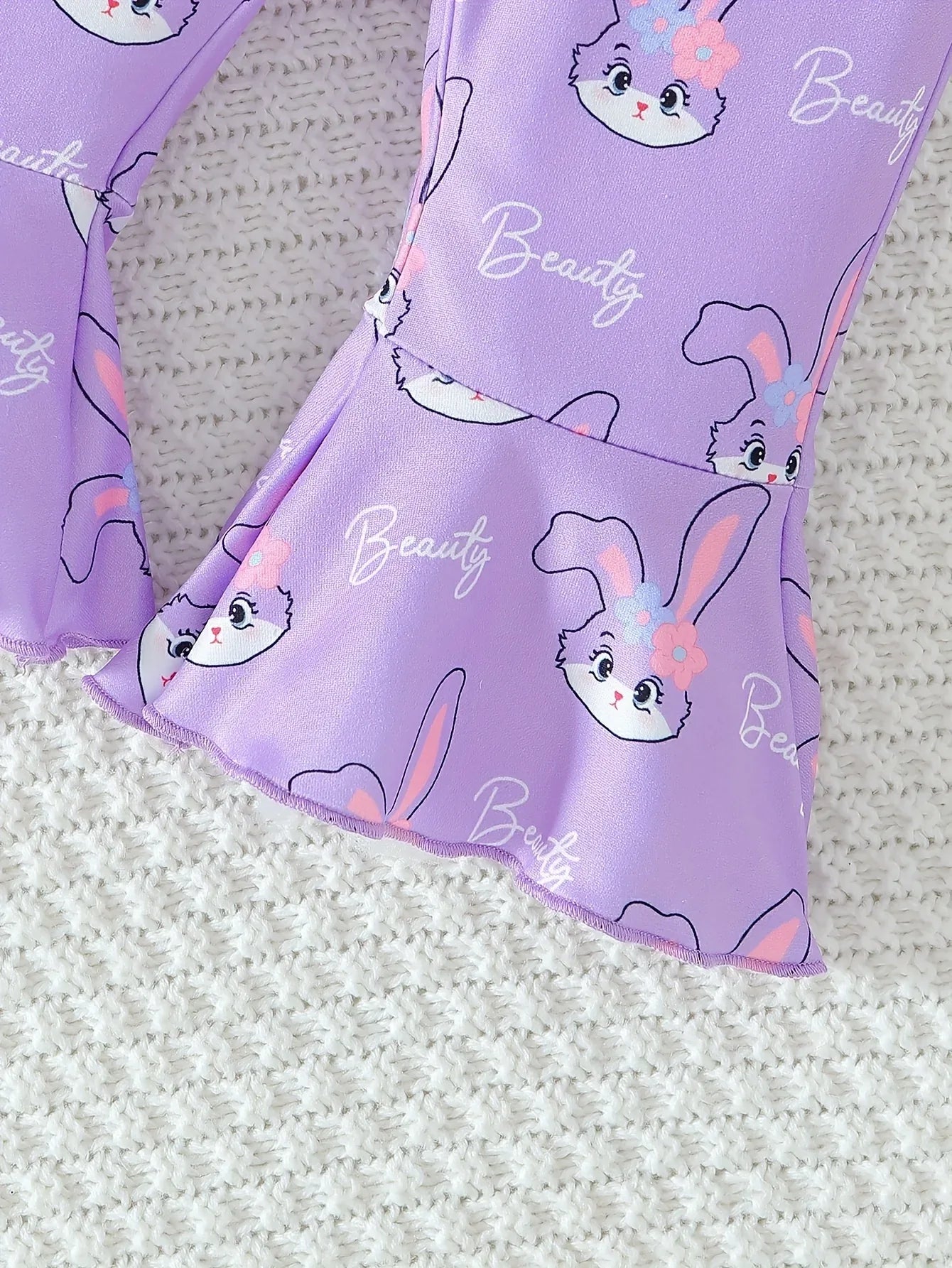 2pcs Cute Little Rabbits Baby Girls' Outfit | Autumn and Winter Small Flying Sleeve T-shirt and Flared Long Pants with Headwear, Suitable for Festival Wear, for Outdoor - alotasawkli