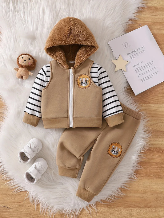 TEMU-3pcs Baby Boy'S Cartoon Lion Embroidery Sportswear - alotasawkli