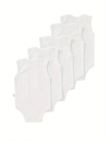 TEMU-5pcs Baby Boy Solid Color Basic Bodysuit - alotasawkli