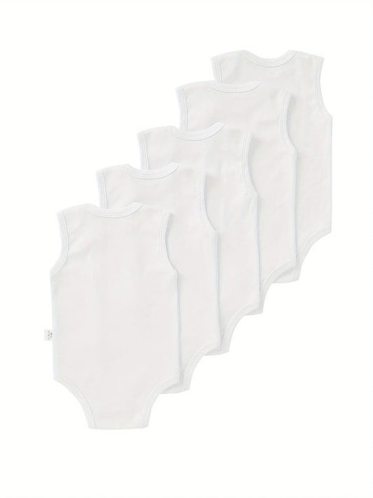 TEMU-5pcs Baby Boy Solid Color Basic Bodysuit - alotasawkli