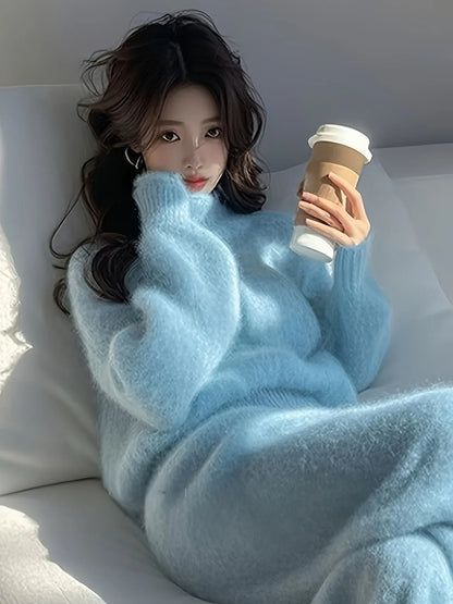 TEMU-Winter Fashionable and Elegant Blue Casual Sweater Two-Piece - alotasawkli
