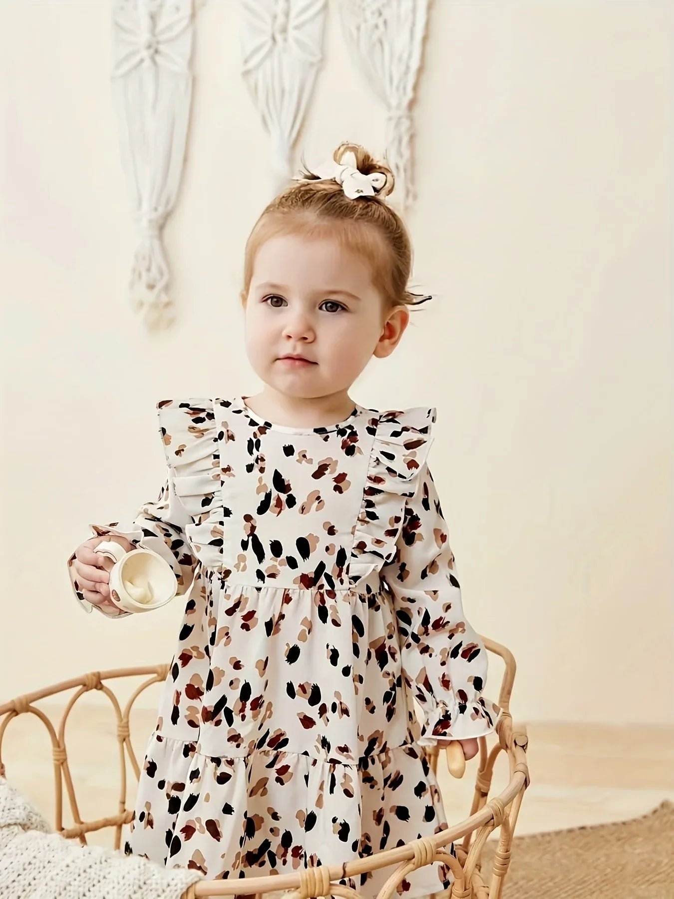 A Cute Leopard Print Long-Sleeve Dress for Baby Girls, Perfect for Outings in Spring And Summer. - alotasawkli