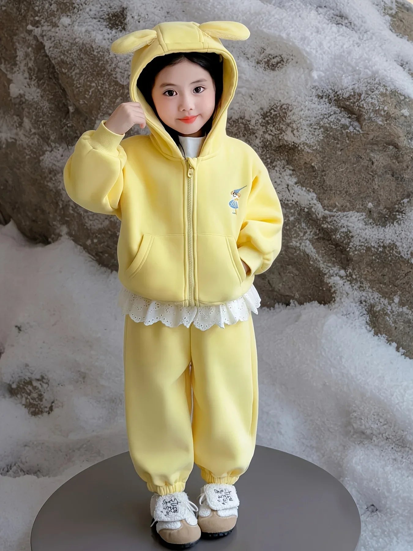 TEMU-Girls Cartoon Plus Velvet Thickened Hooded Sweatshirt Trousers - alotasawkli