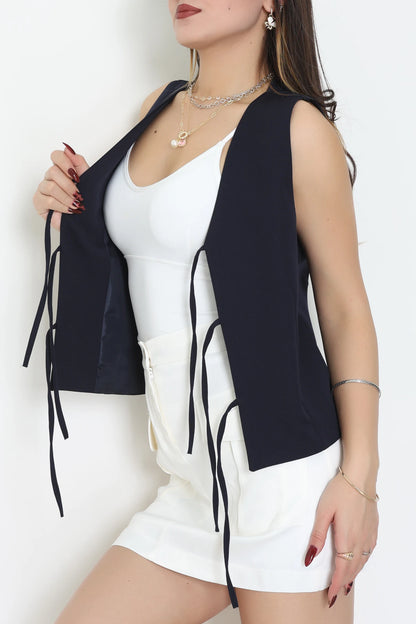 Navy Blue Lined Tie-Waist Vest