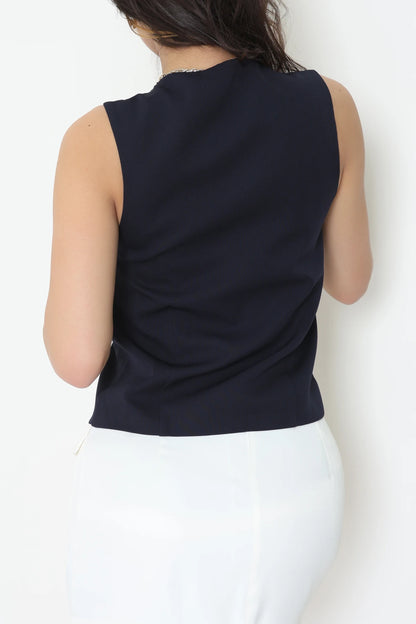 Navy Blue Lined Tie-Waist Vest