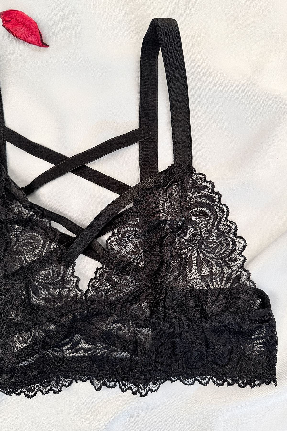 Black Lace Strappy Bralette Set – Wire-Free Lingerie