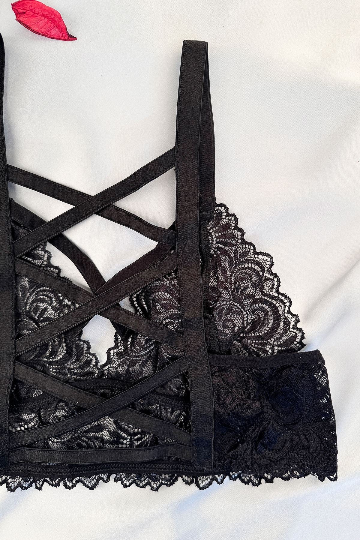 Black Lace Strappy Bralette Set – Wire-Free Lingerie