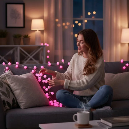 شريط إضاءة LED وردي بطول 5 أمتار - إضاءة LED زخرفية لعيد الميلاد لتزيين الطاولة وغرفة - alotasawkli