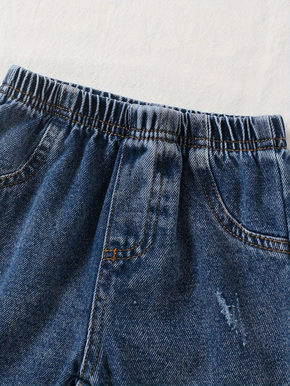 TEMU-2pcs Denim Set with Striped Long Sleeves - alotasawkli