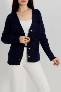 Women’s Button-Down Knitwear Cardigan – Petrol Green (Nefti)