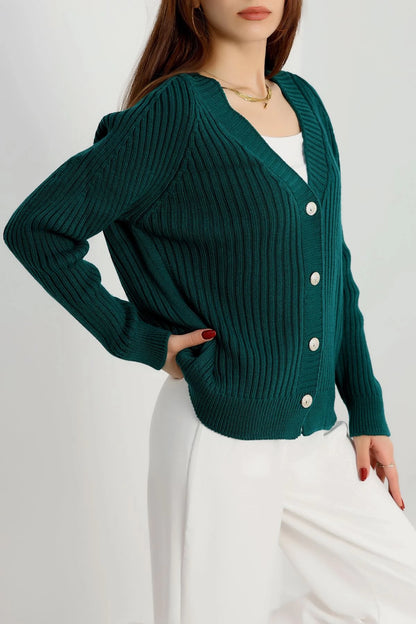 Women’s Button-Down Knitwear Cardigan – Petrol Green (Nefti)