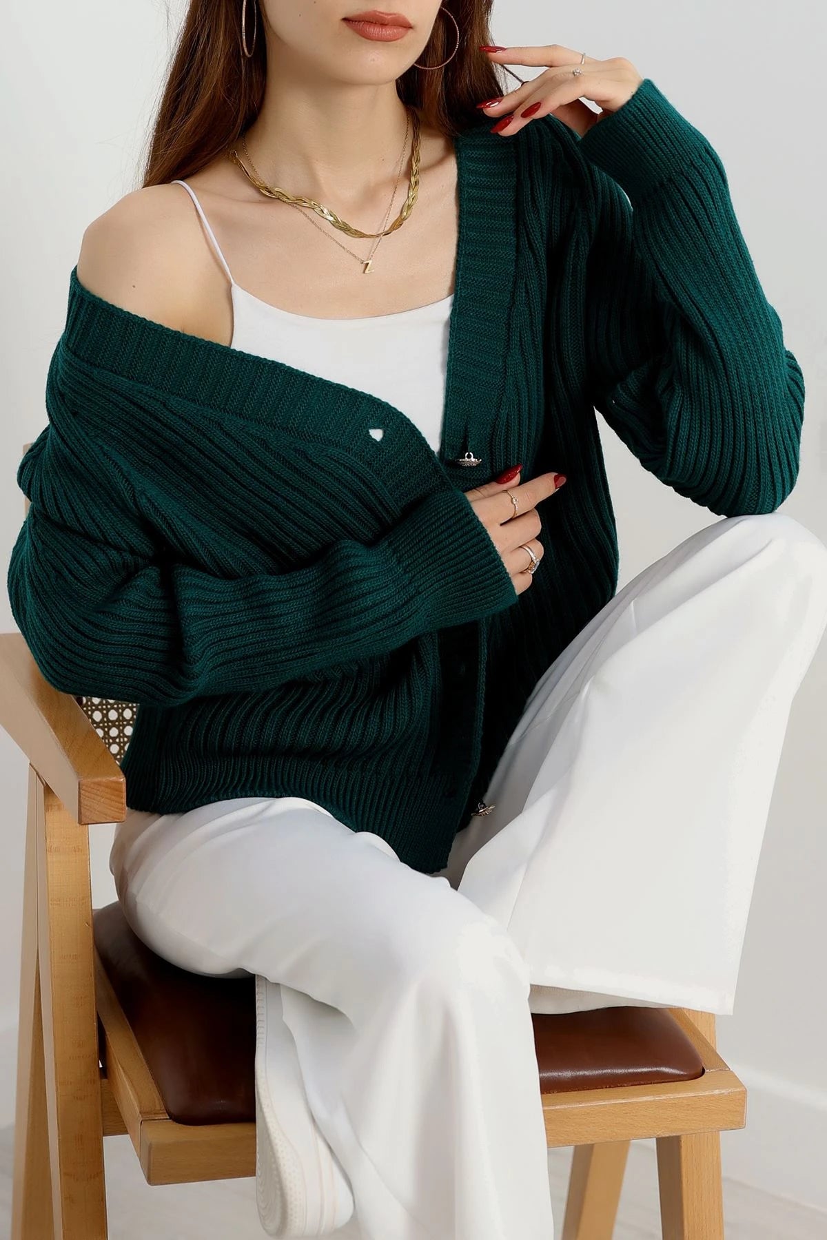 Women’s Button-Down Knitwear Cardigan – Petrol Green (Nefti)