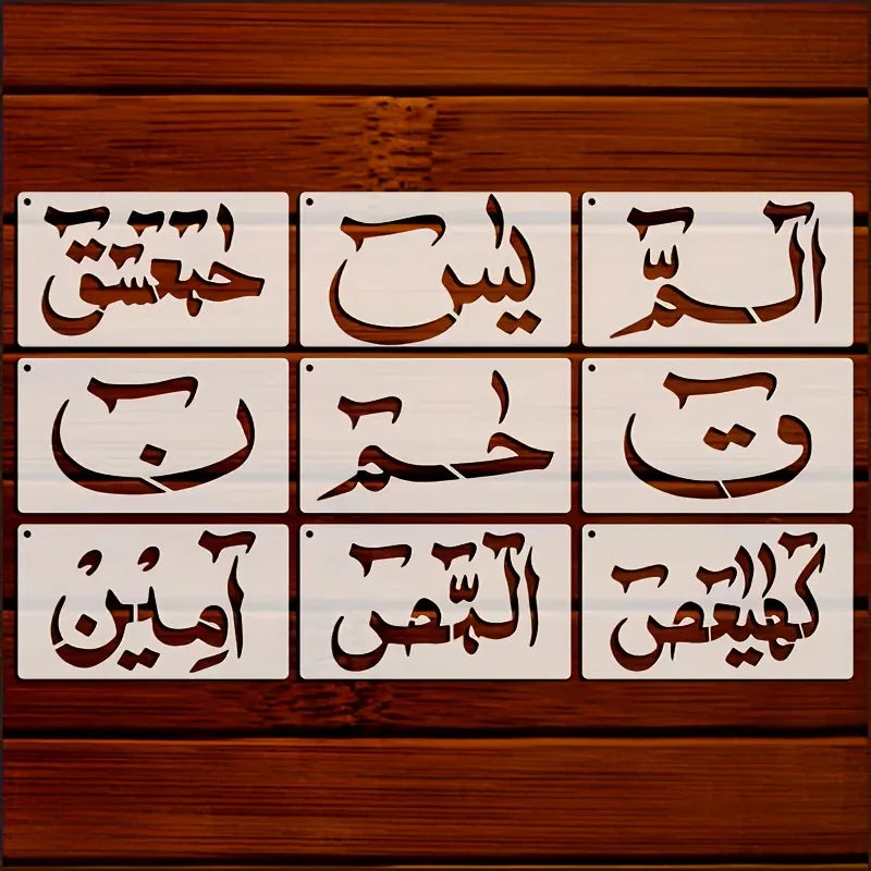TEMU-9pcs Calligraphy Stenc| Reusable Letters for Islamic Art on Fabric - alotasawkli