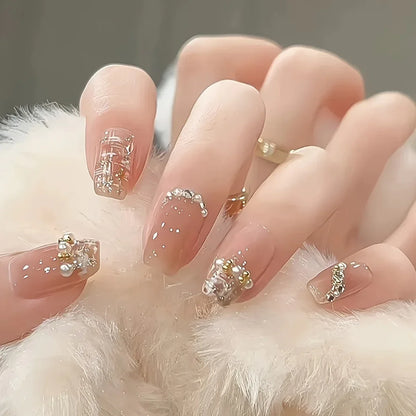 TEMU-A Set of 24 Medium-Length Faux Nails Designed with Rhinestones - alotasawkli