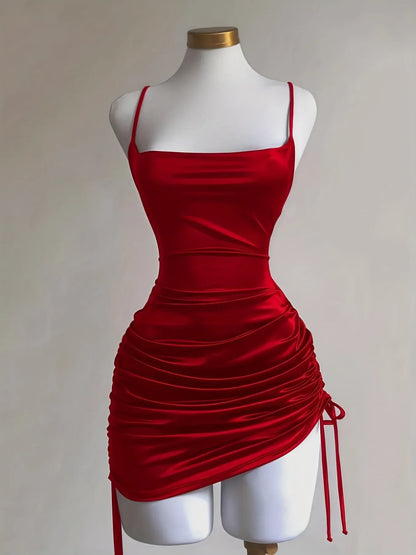 TEMU-Women's New Solid Color Lace-Up Drawstring Backless Suspender Dress - alotasawkli