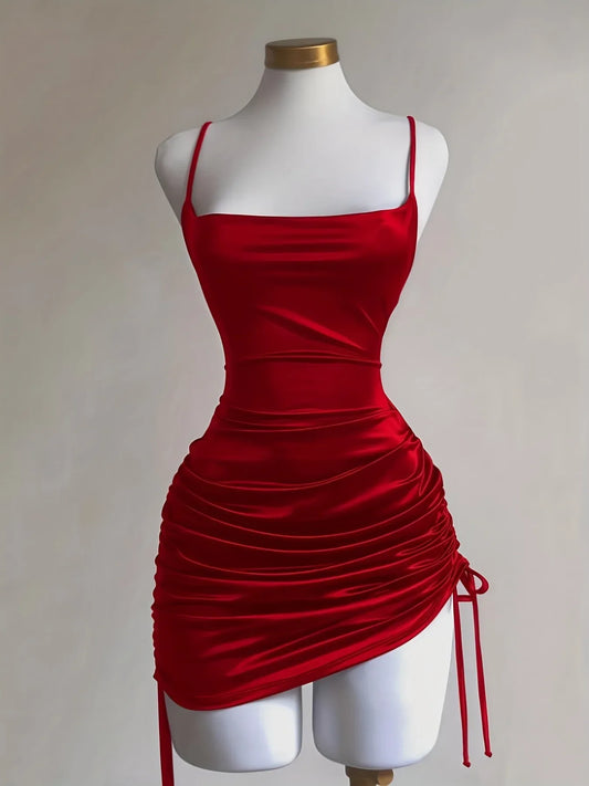 TEMU-Women's New Solid Color Lace-Up Drawstring Backless Suspender Dress - alotasawkli