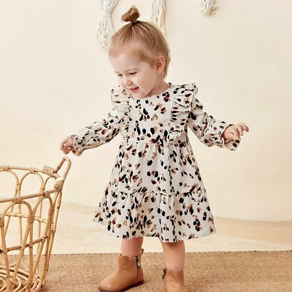 A Cute Leopard Print Long-Sleeve Dress for Baby Girls, Perfect for Outings in Spring And Summer. - alotasawkli