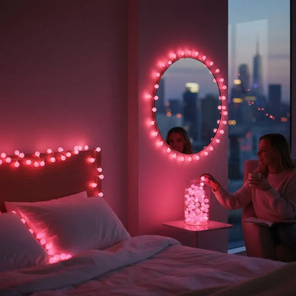 شريط إضاءة LED وردي بطول 5 أمتار - إضاءة LED زخرفية لعيد الميلاد لتزيين الطاولة وغرفة - alotasawkli