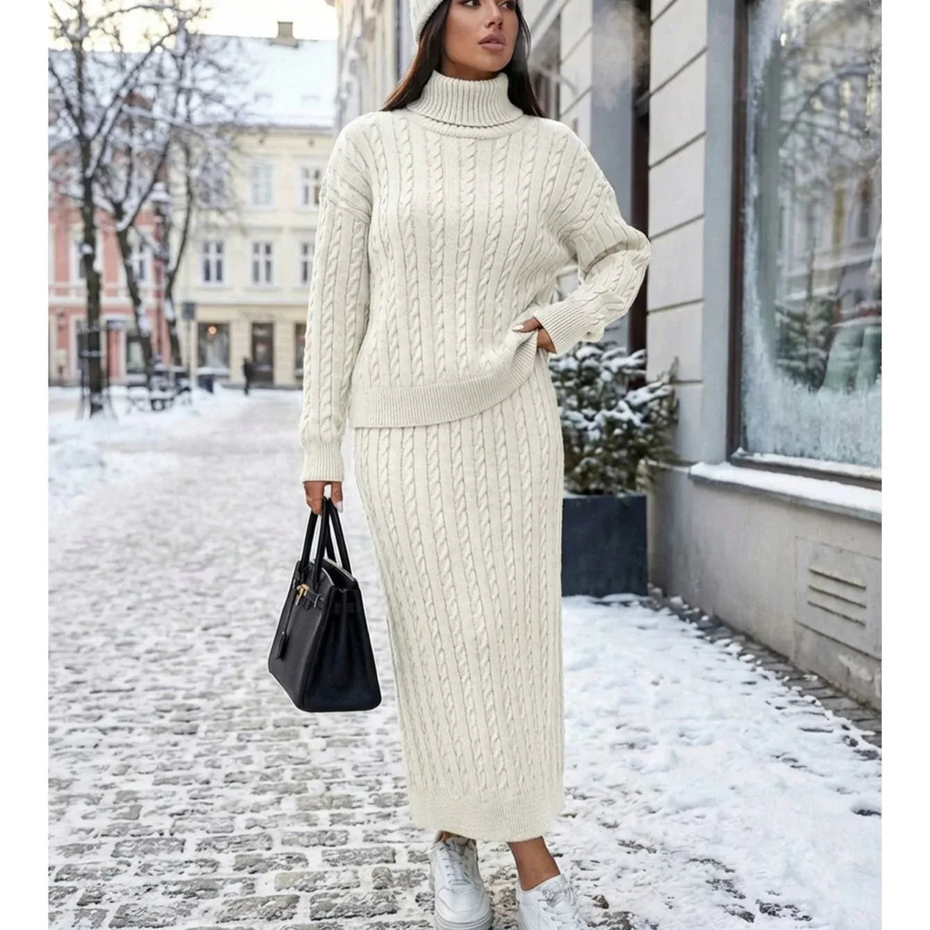 SAYZEN Fisherman Sweater with Braided Hair - 2pcs Skirt Set - alotasawkli
