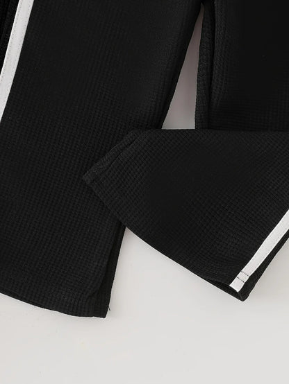 TEMU-Girls' 2pcs Long Sleeve Black Flared Pants - alotasawkli