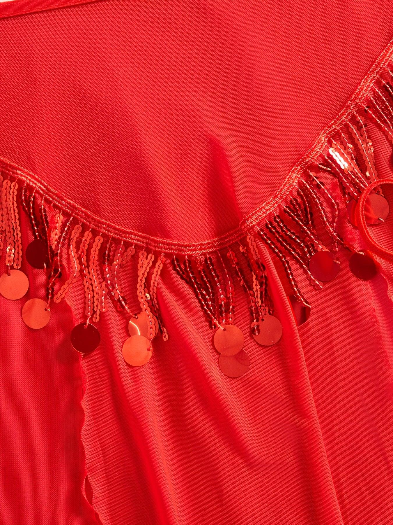 TEMU-Lace metal chain red sexy lingerie set - alotasawkli