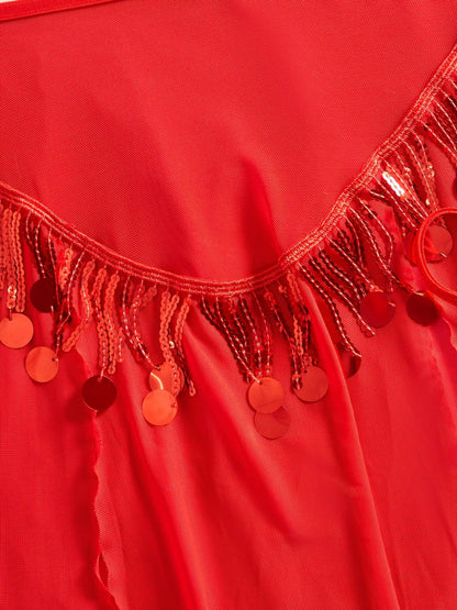 TEMU-Lace metal chain red sexy lingerie set - alotasawkli