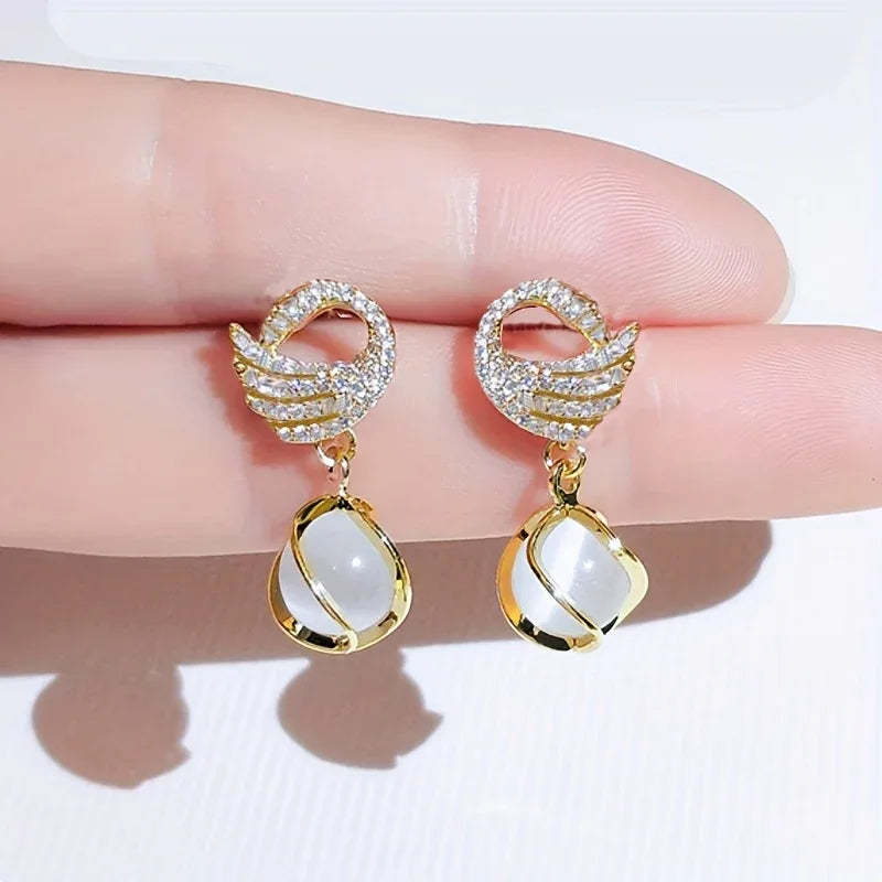 New Fashionable Swan Earrings, Trendy Cat'S Eye Studs from Korea - alotasawkli