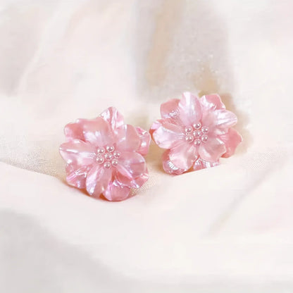 Women'S Earrings 1 Pair Sweet Temperament Pink Flower - alotasawkli