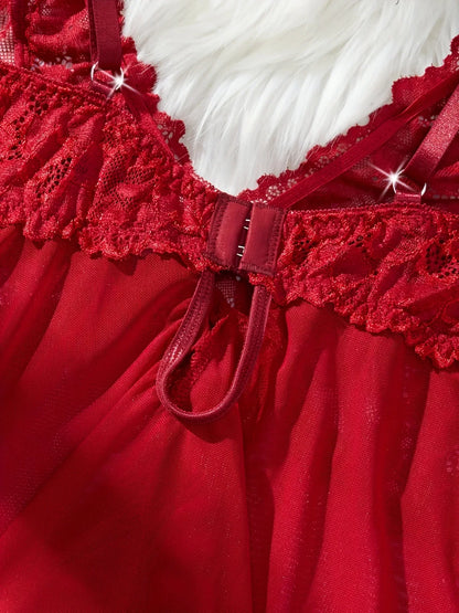 TEMU-Sexy Women'S Sleepwear Set | Solid Color with Contrast Lace Details, Lingerie Collection - alotasawkli