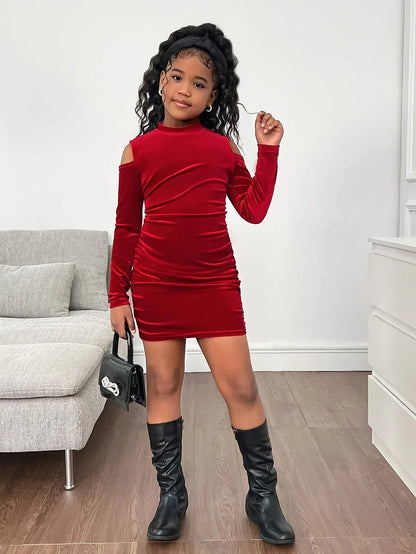 TEMU-A Stylish Red Off-Shoulder Dress for Girls - alotasawkli