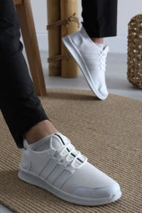 Men's Essential All-White Sneakers - Classic Low-Top Trainers