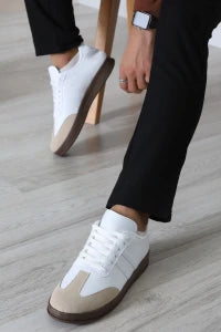 Men's White & Green Athletic Sneakers