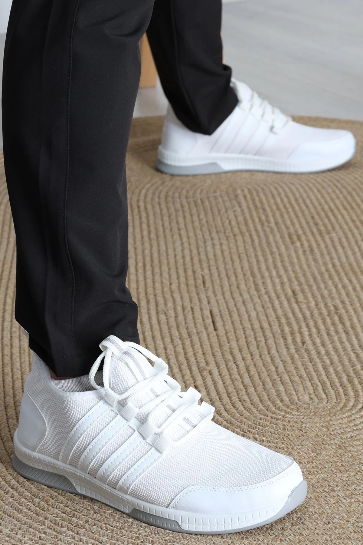 Men's White & Grey Urban Sneakers – Modern Two-Tone Trainers