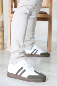 Men's White & Green Athletic Sneakers