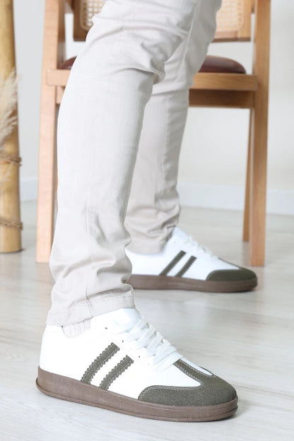 Men's White & Green Athletic Sneakers