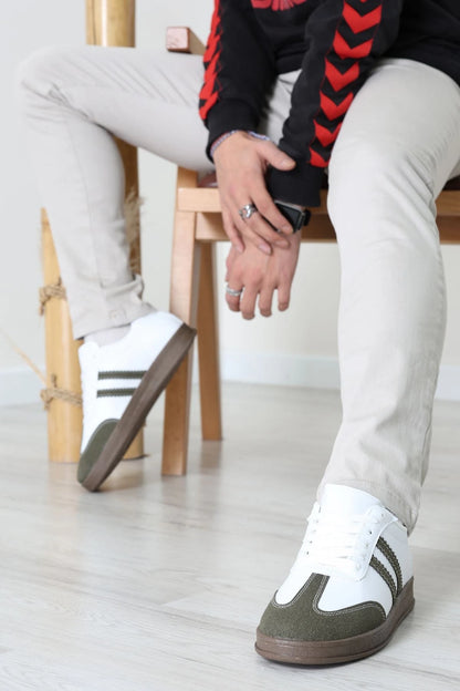 Men's White & Green Athletic Sneakers