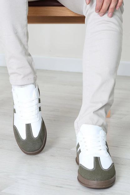 Men's White & Green Athletic Sneakers