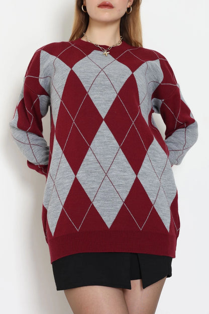 Ethnic Pattern Navy & Green Knit Sweater