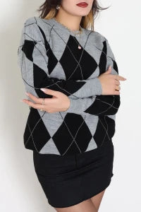 Ethnic Pattern Navy & Green Knit Sweater