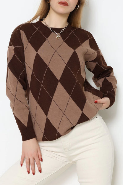 Ethnic Pattern Navy & Green Knit Sweater